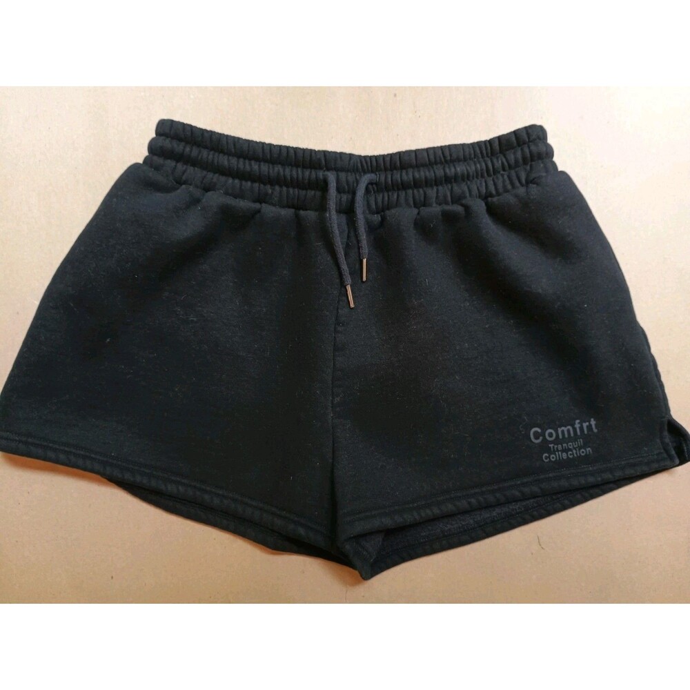 Comfrt Tranquil Cotton Fleece Shorts Black Women XL Drawstring Athleisure Lounge
